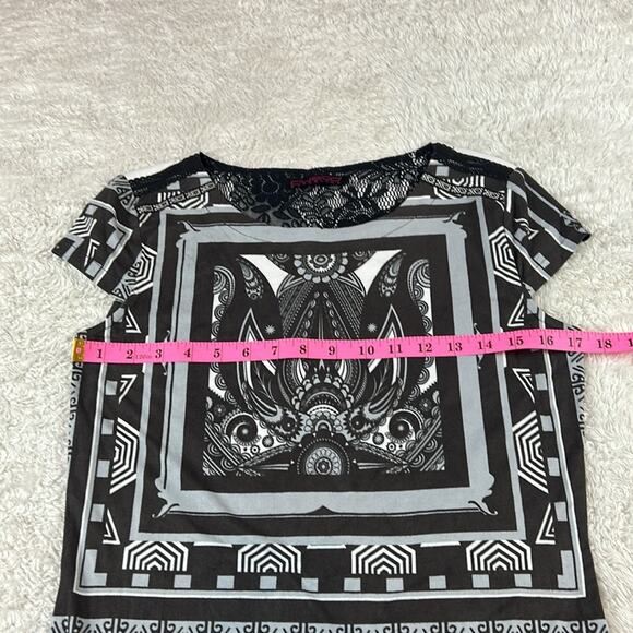 Custo Barcelona cap sleeve geometric patterned black grey white mini dress, 1 XS - Picture 5 of 8